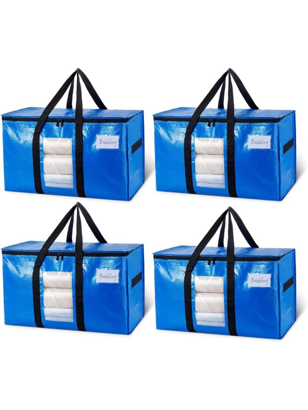Extra Large Blue Moving Bags - 4 Pack Storage Bags with Clear Window for Easy